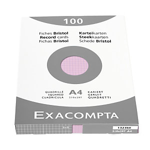 EXACOMPTA Étui de 100 fiches - bristol quadrillé 5x5 non perforé 210x297mm - Rose