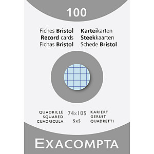 EXACOMPTA Étui de 100 fiches - bristol quadrillé 5x5 non perforé 74x105mm - Azur