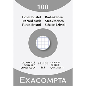EXACOMPTA Étui de 100 fiches - bristol quadrillé 5x5 non perforé 74x105mm - Blanc