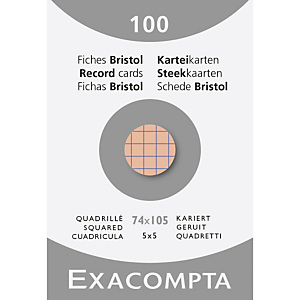 EXACOMPTA Étui de 100 fiches - bristol quadrillé 5x5 non perforé 74x105mm - Orange