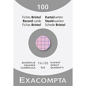 EXACOMPTA Étui de 100 fiches - bristol quadrillé 5x5 non perforé 74x105mm - Rose