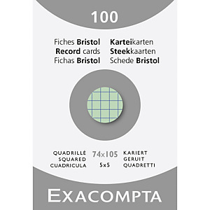 EXACOMPTA Étui de 100 fiches - bristol quadrillé 5x5 non perforé 74x105mm - Vert