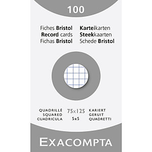 EXACOMPTA Étui de 100 fiches - bristol quadrillé 5x5 non perforé 75x125mm - Blanc