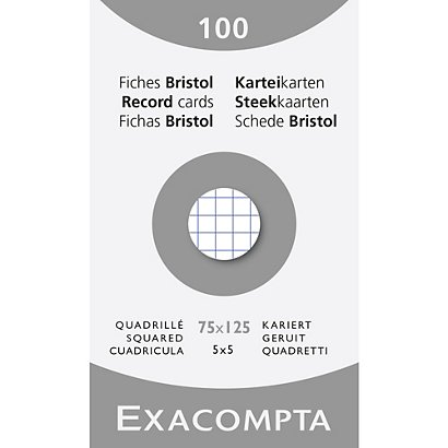 EXACOMPTA Étui de 100 fiches - bristol quadrillé 5x5 non perforé 75x125mm - Blanc - 1