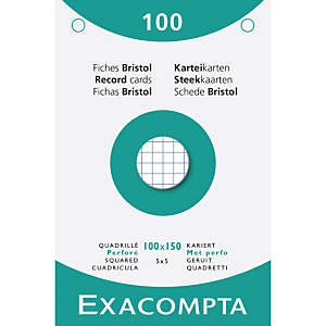 EXACOMPTA Étui de 100 fiches - bristol quadrillé 5x5 perforé 100x150mm - Blanc
