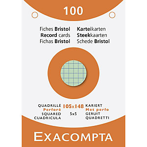 EXACOMPTA Étui de 100 fiches - bristol quadrillé 5x5 perforé 105x148mm - Couleurs assorties