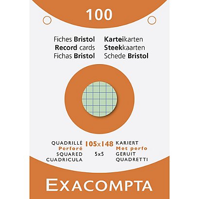 EXACOMPTA Étui de 100 fiches - bristol quadrillé 5x5 perforé 105x148mm - Couleurs assorties - 1