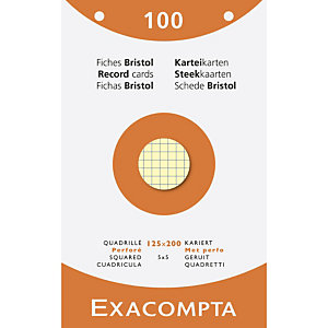 EXACOMPTA Étui de 100 fiches - bristol quadrillé 5x5 perforé 125x200mm - Couleurs assorties