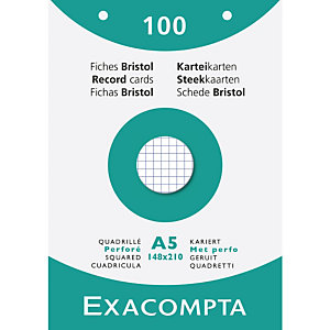 EXACOMPTA Étui de 100 fiches - bristol quadrillé 5x5 perforé 148x210mm - Blanc