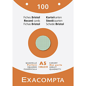EXACOMPTA Étui de 100 fiches - bristol quadrillé 5x5 perforé 148x210mm - Couleurs assorties