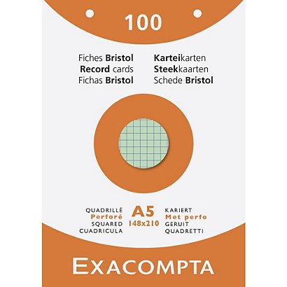EXACOMPTA Étui de 100 fiches - bristol quadrillé 5x5 perforé