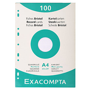 EXACOMPTA Étui de 100 fiches - bristol quadrillé 5x5 perforé 210x297mm - Blanc