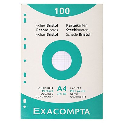 EXACOMPTA Étui de 100 fiches - bristol quadrillé 5x5 perforé 210x297mm - Blanc - 1
