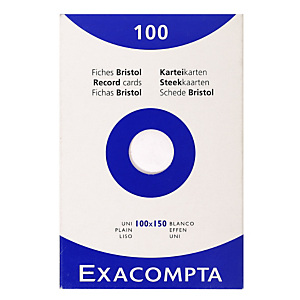 EXACOMPTA Étui de 100 fiches - bristol uni non perforé 100x150mm - Blanc