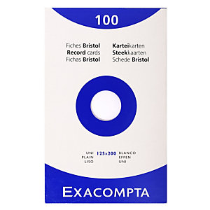 EXACOMPTA Étui de 100 fiches - bristol uni non perforé 125x200mm - Blanc