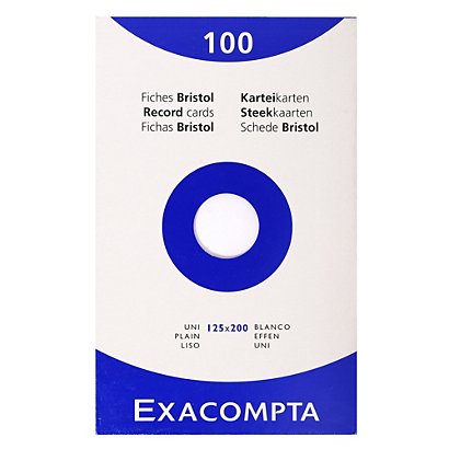 EXACOMPTA Étui de 100 fiches - bristol uni non perforé 125x200mm - Blanc - 1