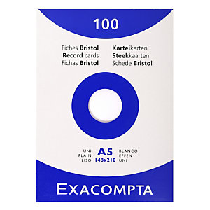 EXACOMPTA Étui de 100 fiches - bristol uni non perforé 148x210mm - Blanc