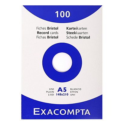 EXACOMPTA Étui de 100 fiches - bristol uni non perforé 148x210mm - Blanc - 1