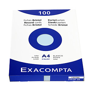EXACOMPTA Étui de 100 fiches - bristol uni non perforé 210x297mm - Azur