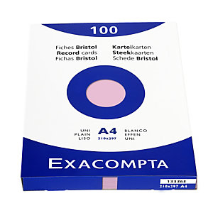 EXACOMPTA Étui de 100 fiches - bristol uni non perforé 210x297mm - Rose