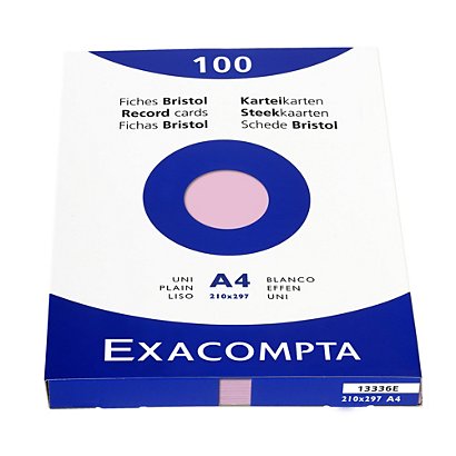 EXACOMPTA Étui de 100 fiches - bristol uni non perforé 210x297mm - Rose - 1