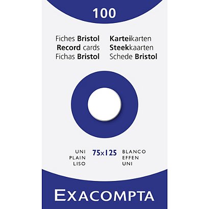 EXACOMPTA Étui de 100 fiches - bristol uni non perforé 75x125mm - Blanc - 1