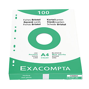 EXACOMPTA Étui de 100 fiches - bristol uni perforé 210x297mm - Blanc