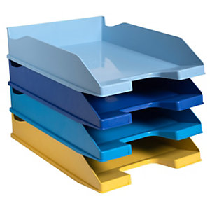 EXACOMPTA Vaschetta portacorrispondenza Linea Bee Blue, A4+, PS riciclato, Colori assortiti: Zafferano, Turchese, Blu Navy, Azzurro (confezione 4 pezzi)