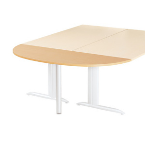 Extension Demi-lune Actual L. 160 x 60 cm - Plateau ChĂȘne naturel - Pied tube rond Blanc