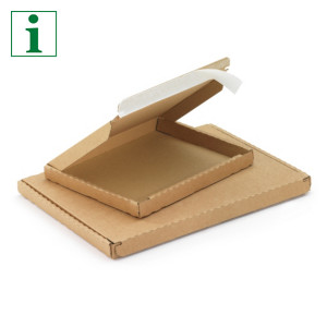 Extra flat boxes with top opening and adhesive strip