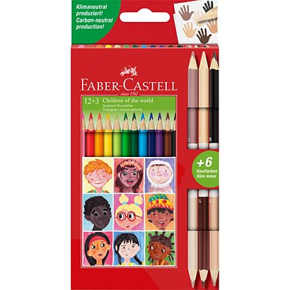 FABER-CASTELL Children of the world 12 Matite colorate, Colori Assortiti +  3 Matite colorate bicolore, Colori Assortiti - Matite Colorate
