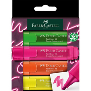 FABER-CASTELL Evidenziatore Textliner 46 Superfluorescent, Punta a scalpello, Tratto 1 - 5 mm, Colori Assortiti Neon GenZ (confezione 4 pezzi)