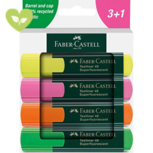 FABER-CASTELL Evidenziatori Textliner 48 Superfluorescent, Punta a scalpello, Tratto 1 - 2 - 5 mm, Colori assortiti neon (confezione 4 pezzi) FABER-CASTELL Evidenziatori Textliner 48 Superfluorescent, Punta a scalpello, Tratto 1 - 2 - 5 mm, Colori assortiti neon (confezione 4 pezzi)