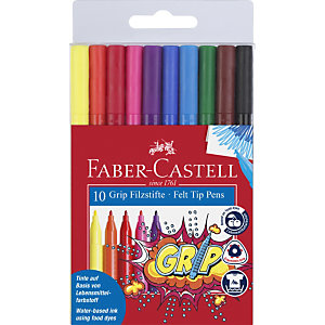 Faber-Castell Marcadores de color GRIP de cilindro triangular, pack de colores variados de 10 unidades