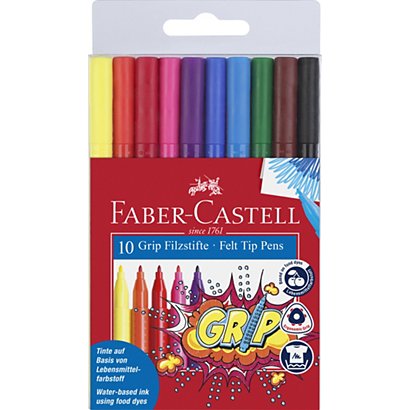 Faber-Castell Marcadores de color GRIP de cilindro triangular, pack de colores variados de 10 unidades - 1