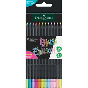 FABER-CASTELL Matita colorata Black Edition, Fusto Triangolare, Colori Assortiti Neon e Pastello (confezione 12 pezzi)