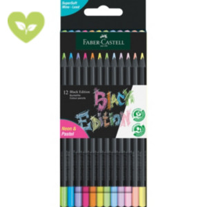 FABER-CASTELL Matita colorata Black Edition, Fusto Triangolare, Colori Assortiti Neon e Pastello (confezione 12 pezzi) FABER-CASTELL Matita colorata Black Edition, Fusto Triangolare, Colori Assortiti Neon e Pastello (confezione 12 pezzi)
