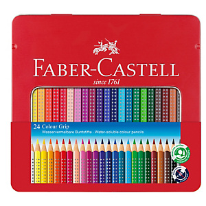 FABER-CASTELL Matite colorate Colour Grip - acquerellabili - astuccio in metallo 24 pezzi FABER-CASTELL Matite colorate Colour Grip - acquerellabili - astuccio in metallo 24 pezzi