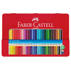 FABER-CASTELL Matite colorate Colour Grip - acquerellabili - astuccio in metallo 36 pezzi FABER-CASTELL Matite colorate Colour Grip - acquerellabili - astuccio in metallo 36 pezzi