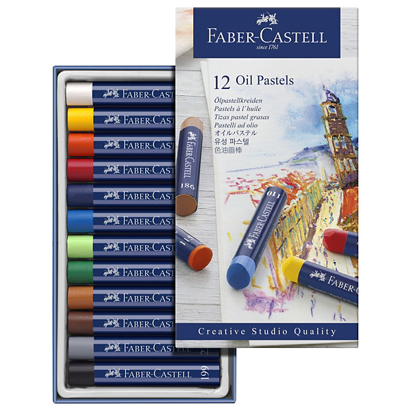 Faber-Castell Pack de 12 ceras de colores pastel al aceite de calidad de estudio - 1