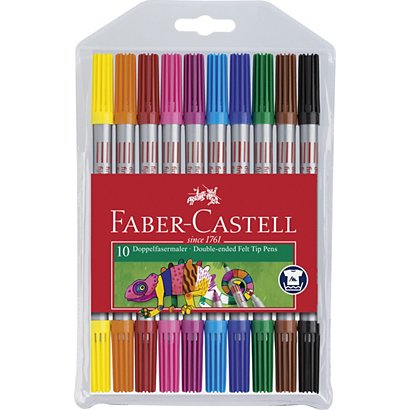 Faber-Castell Paquete de 10 bolígrafos lavables con punta de fieltro de doble extremo
