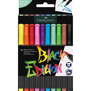 FABER-CASTELL Pennarello con punta a pennello Black Edition, Colori  Assortiti (confezione 10 pezzi) - Pennarelli