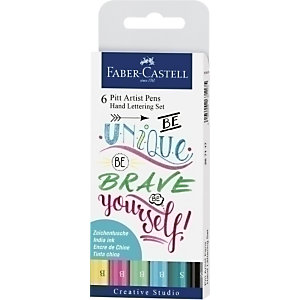Faber-Castell Pitt Hand lettering Rotulador punta de fibra, bolsa de 6, colores surtidos