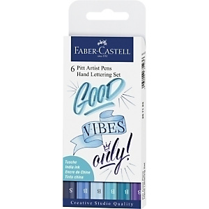 Faber-Castell Pitt Hand lettering Rotulador punta de fibra, bolsa de 6, colores tonos azules Faber-Castell Pitt Hand lettering Rotulador punta de fibra, bolsa de 6, colores tonos azules