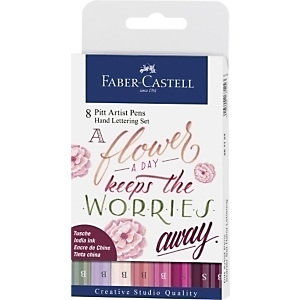 Faber-Castell Pitt Hand lettering Rotulador punta de fibra, bolsa de 8, colores tonos rojos