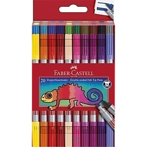 Faber-Castell Rotulador punta de fibra, doble punta, caja de 20, colores surtidos