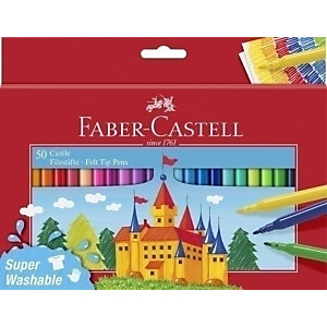 Faber-Castell Rotulador punta de fibra escolar, caja de 50, colores surtidos