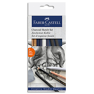 FABER CASTELL Set d'esquisse fusain comprenant fusains, crayons blanc, gomme et estompe FABER CASTELL Set d'esquisse fusain comprenant fusains, crayons blanc, gomme et estompe