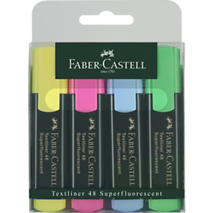 Faber-Castell TEXTLINER 48, marcador fluorescente de punta biselada de 1, 2 y 5 mm, recargable, 4 colores surtidos