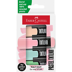 Faber-Castell TXTLNR Superfluorescente, marcador fluorescente de punta biselada de 1, 2 y 5 mm, Pastel, blíster de cartón de 4: powder, blush, tropic, verde claro Faber-Castell TXTLNR Superfluorescente, marcador fluorescente de punta biselada de 1, 2 y 5 mm, Pastel, blíster de cartón de 4: powder, blush, tropic, verde claro